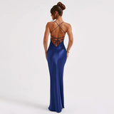 Shopmocho Sexy Satin Backless Lace Up Mermaid Slip Dress Women Sweetheart Neck Sexy Slim Bodycon Dresses Elegant Silk Gown Partywear