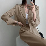 SHOPMOCHO Korean OL Short Suits Sets Women Casual Loose Crop Blazers Jackets Conjunto New High Waist Wide Leg Pants Ensemble Offcie Outfit