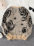 SHOPMOCHONew Trendy Street Style Ripped Abstract Starry Sky Pattern Pullover Ripped Sweater Casual Crew Neck Knitted Men's Pullover