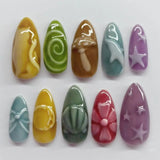 SHOPMOCHO 24pcs Flower Print Press on Nails Wine Red Blush Almond False Nail Tips Wearable Reusable Summer Spicy Girl Fake Nails