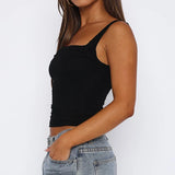 Shopmocho New Women Tank Tops Summer Solid Sexy Backless Streetwear Casual Slim Sleeveless Camisole Fashion Folds Tank Tops Lady Clothing