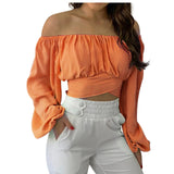 SHOPMOCHO Off Shoulder Shirts Puff Long Sleeve Y2K Crop Tops Summer Clothes Women 2026 Black White Blouse Bandage Elegant Sexy Women Shirt