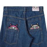 SHOPMOCHO New Black Wide Leg Denim Jeans Men Dragon Print Cherry Blossom Embroidery Vintage Washed Loose Harajuku Streetwear Casual Pants