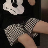 Shopmocho Summer Loose Plaid Shorts Women Ins Style Shorts High Waist Slimming Wide Legs Casual Home Pants Outdoor Wearing Walking Shorts