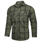 SHOPMOCHO Spring and Autumn New Pure Cotton Plaid Long Sleeve Military Quick-drying Versatile Shirt Men's Casual Tactical Cargo Shirt