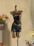 SHOPMOCHO Cropped Top, Women's Summer Fashion Vacation Slim Fit Retro Printed Tank Top