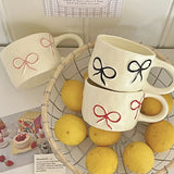 Shopmocho Bow mug girls high value home breakfast cup office ceramic cup niche water cup couple cup