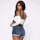 SHOPMOCHO New Summer Women Shorts Overalls Ripped Jeans Lady Sexy Stretch Rompers Denim Pants Lady Cross Strap Jumpsuit Casual Bodysuits