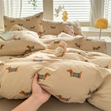 SHOPMOCHO Cute Dog Printed Duvet Covet Set Brown Color Comforter Cover with Pillowcase for Kids Single/Queen/King housse de couette Full