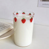 Shopmocho 300ml Strawberry Cute Glass Cup With Straw Creative Transparent Water Cup Student Milk Heat Resistant Glass Nana