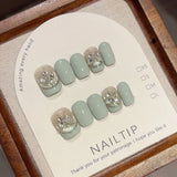 SHOPMOCHO 10Pcs Handmade Nude Color Press On Nails Sparkling Cat-Eye Cherry Star Marine Elements Sequins Cute Girlish Nail Suitable Summer