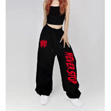 Shopmocho Black White Drawstring Design Sweatpants Women Street Dance Hip-hop Sports Pants for Women New Summer All-match Long Pants Woman