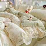 SHOPMOCHO Puple Flower Printed Duvet Cover with Lace Double-layered Yarn housse de couette 220x240 Single/Queen/King Size Comforter Cover
