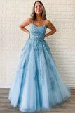 Shopmocho Tulle Spaghetti Straps Prom Dresses Long Lace Appliques Ball Gowns for Women