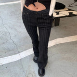 SHOPMOCHO 2000s Clothes Y2k Low Rise Boot Cut Jeans Woman Casual Black Striped Denim Trousers Streetwear Flare Pants P77-DD25