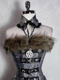 SHOPMOCHO Summer Gothic Retro Fur Trim Corset Design Woman Suit Y2k Slim Lolita Elegant 2 Piece Sets Female Korea Style Sexy Chic Outfits