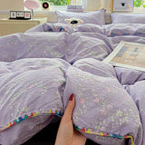 SHOPMOCHO Flower Printed Duvet Cover Sets Queen/King Bedding Set with Shell Edge Washed Cotton dekbedovertrek 240x220  이불 커버 Bed Cover Set