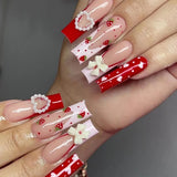 Shopmocho Pipe Nail French Stereo Bear Bow Pearl Manicure Fake Nails