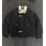 SHOPMOCHO American Aircraft Button Pocket Zipper Stand-Up Collar Parka For Men And Women Inner Wool Thickened Bomber Fashion Jacket