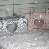 SHOPMOCHO Pink Transparent Pocket Japanese Itabag Rivet Design Lolita Shoulder Bag PU Leather Harajuku Pain Bags Y2k Sweet Handbags Girls