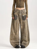 SHOPMOCHO 2025 American Retro Y2K Style Distressed Khaki Baggy Pleated Women's Jeans Pants Woman Clothing Wide Leg Cotton Long Trousers
