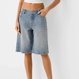 SHOPMOCHO Imcute Y2k Womens Knee Length Denim Shorts High Waist Baggy Jean Shorts Bermuda Shorts Straight Leg Carpenter Shorts
