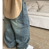 SHOPMOCHO Children's Retro Jeans Loose Straight Pants Wide Leg Pants for Boys and Girls 2025 New Spring Autumn Kid's Denim Pocket Trousers