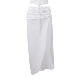 SHOPMOCHO-y2k Long Skirt Women Summer Clothes Solid Color Ruched Waist Side Split Skirt Skirt Evening Party Skirts Streetwear