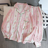 SHOPMOCHO Print Flower Soft Thin Women's Pajama Set Autumn New Casual 2 Pieces Pajama Set Full Length Sleepwear for Sleeping Home Suits