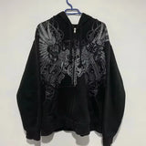 SHOPMOCHO American New Fashion Oversized Pattern Printed Zipper Hooded Sweater Men Y2K Gothic Harajuku Hip Hop Popular Couple Hoodies