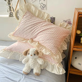 SHOPMOCHO Ruffled Pink Blue Duvet Cover Set Twin Queen Washed Microfiber Ultra Soft Bedding set Grid Duvet Cover Bed Sheet 2 Pillowcases