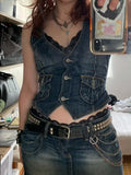 Shopmocho Women's Denim Vest Slim Fit European American Cross Border Trade Goods Smooths Your Silhouette Dense Fabric Vest