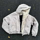 SHOPMOCHOY2K American Black Retro Wool Collar Thickened Cotton Jacket Men And Women Fashion Punk Vintage Streetwear Loose Casual Jackets