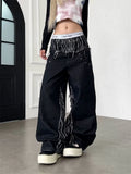 SHOPMOCHO Women's Zebra Pattern Patchwork Design Casual Pants Street Unisex Sweatpants Girl Wide Leg Bottoms Female High Waist Trousers