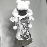 Shopmocho Y2k anime Streetwear O-neck 90s Text Printing Tops Women Harajuku Clothes Simple Vintage Crop Tee Aesthetic emo Casual T-shirt