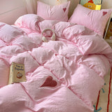 SHOPMOCHO Korean Solid Color Bedding Set Adults Kids Twin Full Queen Size Soft Bed Flat Sheet Duvet Cover Set Pillowcases Simple Bed Linen