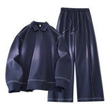 SHOPMOCHO Two-piece set men sportswear Spring New Mens Casual Outdoor Set Square Neck Long Sleeve Loose TShirt Elastic Waist Comfort Pants