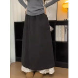 Shopmocho Casual Lace Trim Wide Leg Pants Fake Two-Piece Design Elastic Waist Patchwork Trendy High Waist Nine-Piece Length Polyester F...