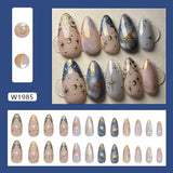 SHOPMOCHO 24pcs White Flower Fake Nail Tips Ins Yellow Pink Blush False Nails Wearable Full Cover European Almond Shaped Press on Nails