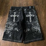 SHOPMOCHO Y2K New American Fashion Pattern Letter Embroidery Baggy Denim Shorts Women Street Vintage Hip Hop Casual Shorts Women Clothing
