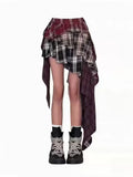 SHOPMOCHO 2025 Autumn Summer New Fashion Design Plaid Tassel Short Skirt High Waist Japan Popular Half Skirt Women's Skirt Pants