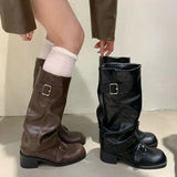 SHOPMOCHOWoman Boots Knee High Platform Chunky Heels Trend Punk Gothic New Rock Leather Fashion Women's Shoes Motorcycle Footwear Q221