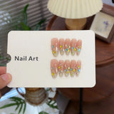 SHOPMOCHO 10Pcs Handmade Nude Color Press On Nails Sparkling Cat-Eye Cherry Star Marine Elements Sequins Cute Girlish Nail Suitable Summer
