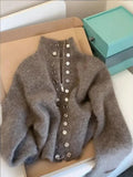 SHOPMOCHOLuxury Fluffy Knitted Cardigan Sweater Design Double Breasted Sweater Coat Women Autumn High-end Lazy Zipper 2000s Y2k Knit Top