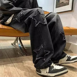 SHOPMOCHO 2025 New Fashion Stars Towel Embroidery Brown Men Jeans Pants Y2K Clothes Straight Hip Hop Cotton Trousers Pantalon Homme