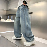 SHOPMOCHO Boys' Wide Leg Jeans Cartoon Embroidery Back Pocket Loose Fit Streetwear Casual Denim Pants Comfortable Fashion Ages 5-15 Years