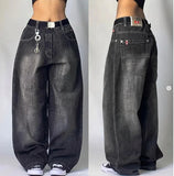 Shopmocho American Hip Hop Retro Gothic Print Jeans Women Y2K New Street Selling Fashion Loose Straight Wide Leg Pants Unisex Joker Jeans