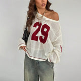 Shopmocho Y2K Style Sports Jersey Women's Knitted Tops Fashionable Digital Printed Round Neck Long Sleeve Jumper 2025 Summer Street Trend