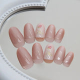 Shopmocho 24pcs Oval False Nails French Strawberry Butterfly Cat Eye Press on Nails Fake Nails DIY Manicure Detachable Nail Tips