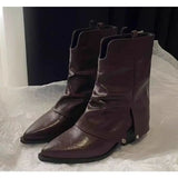 SHOPMOCHO Elegant Female Ankle Women's Boots Retro Modern Boots Women Pointed Toe Slip on Square Heel Shoes Women ZapatosMujer
